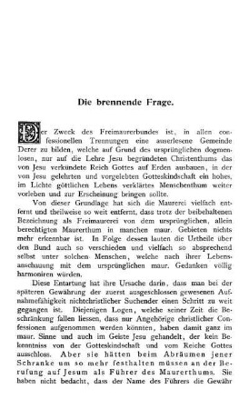 Die brennende Frage.