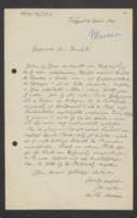 Brief von Theodor Marsson an Unbekannt