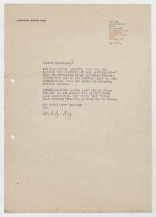 Brief von László Moholy-Nagy an Raoul Hausmann. Berlin