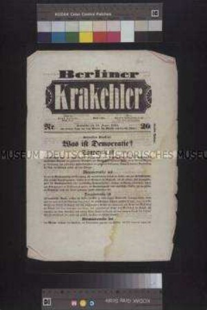 Politisch-satirische Zeitschrift: Berliner Krakehler, Nr. 20; 19. August 1848