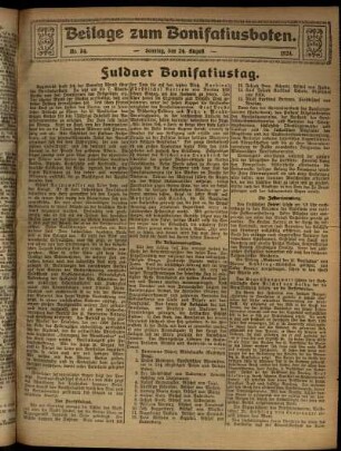 Zweite Ausgabe vom Sonntag, den 24. August 1924.
