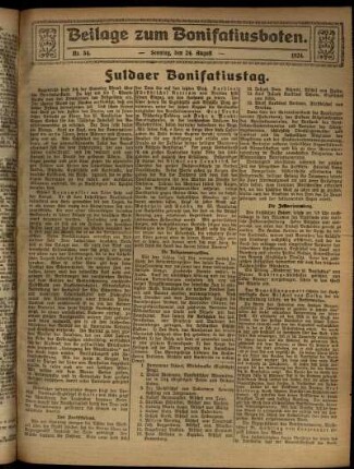 Zweite Ausgabe vom Sonntag, den 24. August 1924.