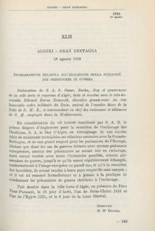 XLII Algeri - Gran Bretagna 28 agosto 1816