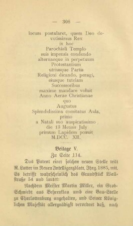 Beilage V. Zu Seite 114