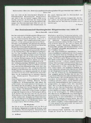 Der Zentralausschuß Hamburgischer Bürgervereine von 1886 r.V. Was er darstellt - was er leistet