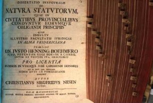Dissertatio inauguralis De natura statutorum, quae in civitatibus provincialibus conduntur, eorumque obligandi principiis