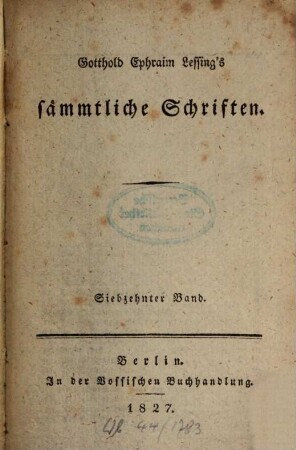 Gotthold Ephraim Lessing's sämmtliche Schriften, 17