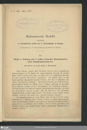 VII. Fläche 3. Ordnung mit 4 reellen, konischen Knotenpunkten nebst Haupttangentencurven.