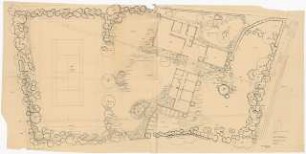 Garten Dr. W. Neuerburg, Hennef: Lageplan mit Schnitten, Gehölz- und Staudenbepflanzung