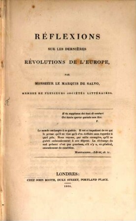 Réflexions sur les dernières revolutions de l'Europe
