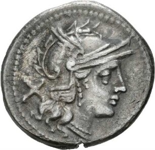 Denar des P. Maenius mit Darstellung der Dioskuren