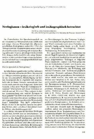 Neologismen - lexikologisch und lexikographisch betrachtet