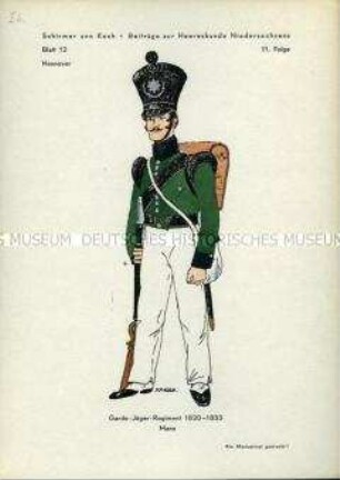 Uniformdarstellung, Gemeiner des Garde-Jäger-Regiments, Königreich Hannover, 1820/1833.