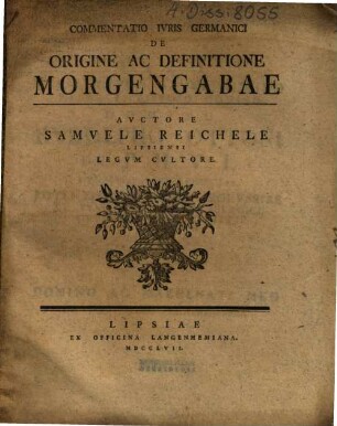 Commentatio iuris germanici de origine ac definitione morgengabae