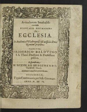 Articulorum Smalcaldicorum Disputatio Decimanona De Ecclesia
