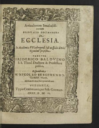 Articulorum Smalcaldicorum Disputatio Decimanona De Ecclesia