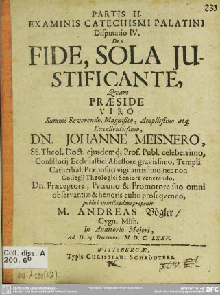 Pars 2, Disp. 4: De fide, sola justificante