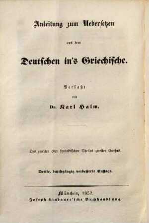 Anleitung zum Uebersetzen aus dem Deutschen ins Griechische, II,II