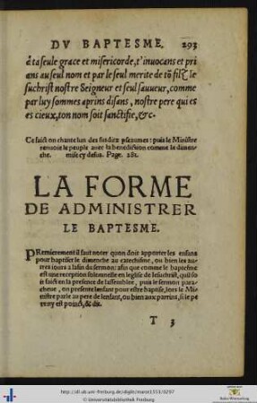 La Forme de administrer le Baptesme.