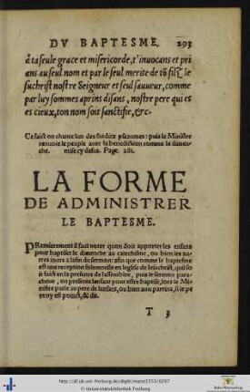 La Forme de administrer le Baptesme.