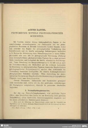 Achtes Kapitel, Photometrie mittels photographischer Schichten