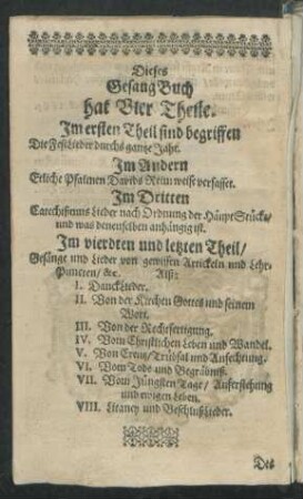 Dieses GesangBuch hat Vier Theile.