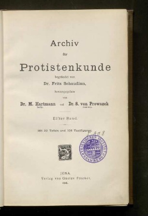 11.1908: Archiv für Protistenkunde : Protozoen, Algen, Pilze