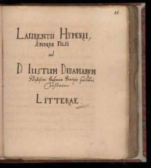[Brief von Lorenz Hyperius an Justus Didamar]