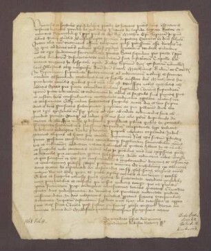 Petrus de Lapide, Generalvikar des Bischofs Matthias von Speyer, bestätigt die von Markgraf Karl I. von Baden genehmigte Bruderschaft "mercatorum sive institorum capelle beate Marie virginis" im Hofspital zu Baden und gewährt den Teilnehmern an ihren Jahrtagen einen 40tägigen Ablass
