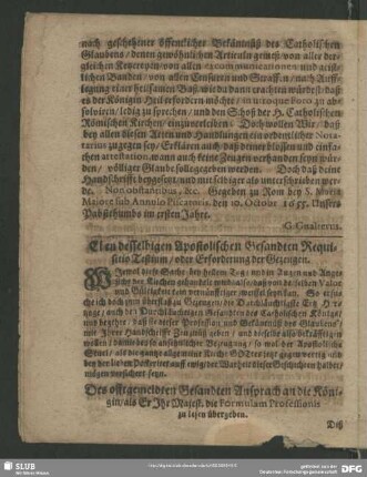 Eben desselbigen Apostolischen Gesandten Requsito Testium, oder Erforderung der Gezeugen