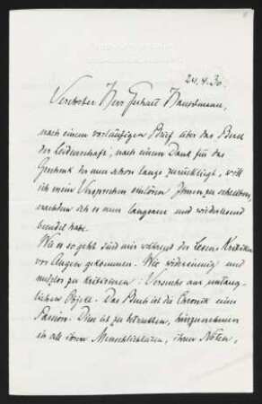 Brief von Rudolf G. Binding an Gerhart Hauptmann