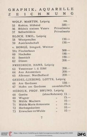 Graphik, Aquarelle, Zeichnung (Nr. 55-116)