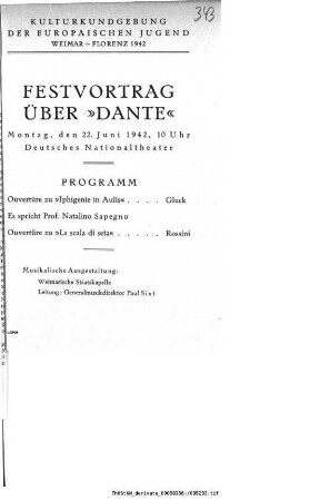 Festvortrag über "Dante"
