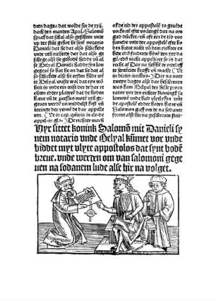 Hyr sittet konink Salomō mit Danieli synem notario vnde Belyal kūmet vor vnde biddet myt vlyte appostolos dat synt bodē breue. [...]
