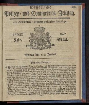 24tes Stueck, Montag den 17ten Junius. 1793