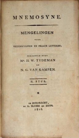 Mnemosyne : mengelingen voor geschied- en letterkunde. 2. 1816