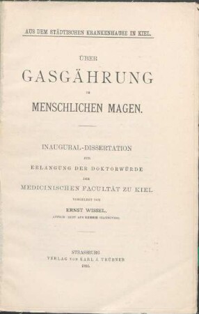Über Gasgährung im menschlichen Magen