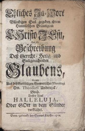 Ehliches Ja-Wort der Gläubigen Seel gegeben ihrem Himmlischen Bräutigam CHristo JEsu