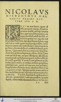 Nicolaus Hieronymus Mallarius Erasmo Rot. Vere Suo Salutem Dicit