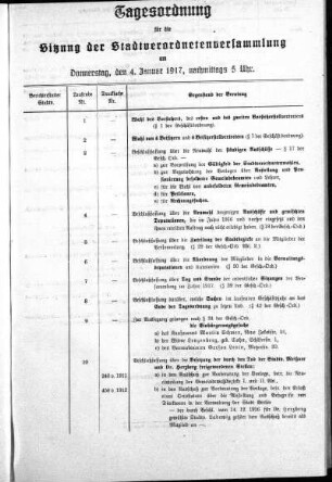Anlage: Tagesordnung für die Sitzung, 30. Dezember1917
