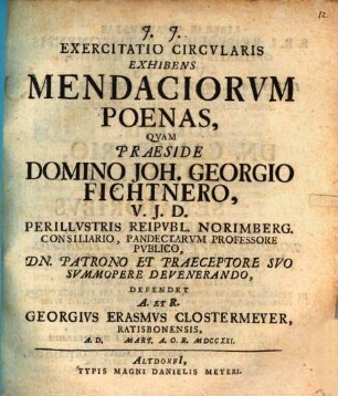 Exercitatio circvlaris exhibens mendaciorvm poenas