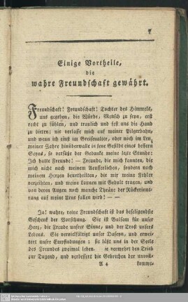 Einige Vortheile, die wahre Freundschaft gewährt