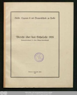 1926/27 (1927): Bericht : über das Schuljahr