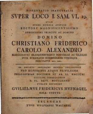 Diss. ... super loco I. Sam. VI, 19