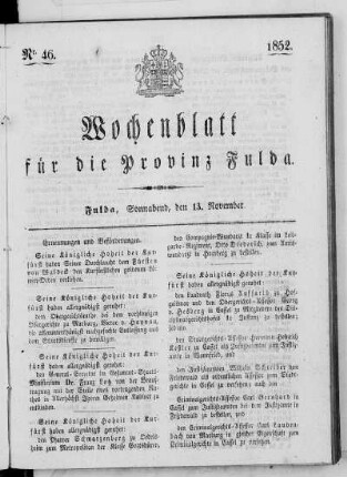 Nr. 46, Ausgabe vom 13. November 1852