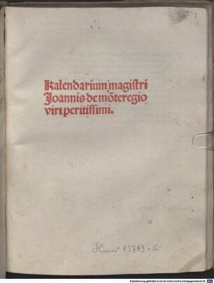 Kalendarium : mit Gedicht auf das Werk ‘Aureus hic liber est . . .’