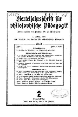 7: Vierteljahrsschrift für philosophische Pädagogik - 7.1926/1927