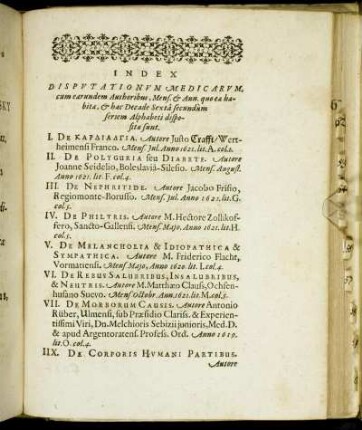 Index Disputationum Medicarum.