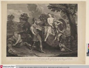 Venus au milieu des nüages apporte a Enée les armes qu'elle a fait forger pour luy par Vulcain