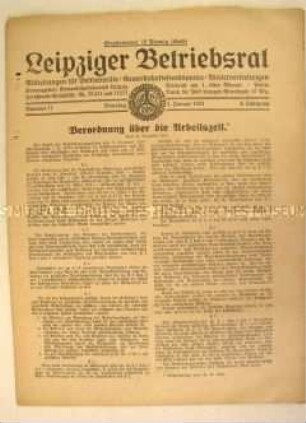 Gewerkschaftliches Mitteilungsblatt "Leipziger Betriebsrat" u.a. zur neuen Verordnung über die Arbeitszeit